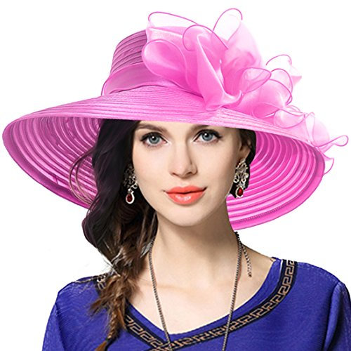 VECRY Femme Dressy Church Baptême Derby Chapeau de Mariage Capelines (Rose,Taille M)