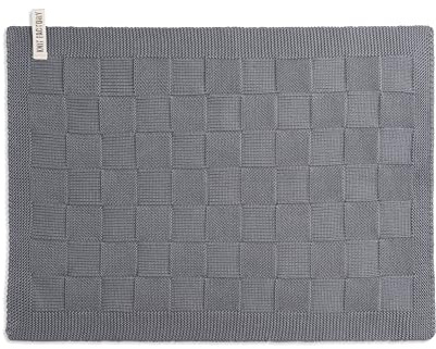 Knit Factory - Tischset Uni - Med Grey - 50x30 cm | Gestricktes Tischset - Platzset aus Baumwolle - Platzdekchen - Tischmatte - Tischunterlage - Platzmatte - Blockmuster