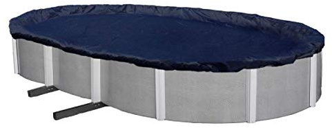 Winter Block Winterabdeckung für oberirdische Pools, passend für 4,5 x 7,3 m oval, solides Blau, inklusive Seilwinde und Kabel für einfache Installation, überlegene Festigkeit und Haltbarkeit
