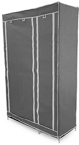 PrimeMatik - Armario ropero guardarropa de Tela Desmontable 110 x 45 x 175 cm Gris Doble con Puertas enrollables
