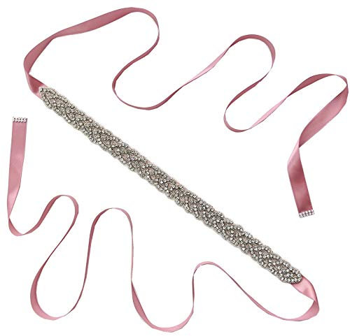 Elonglin Damen Strass Brautgürtel Hochzeit Braut Schärpe Rhinestones Gürtel mit Satin Band Handgemachter Funkelnde Elegant Pink a 270 * 2 cm(L*B)