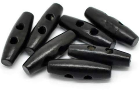 20 Stück Holzknöpfe, Knebelknöpfe Oval 3,5 x 1,0 cm schwarz 2 Löcher ovale längliche Knöpfe Knebelknopf Knopf Mantelknöpfe Jackenknöpfe basteln annähen nähen