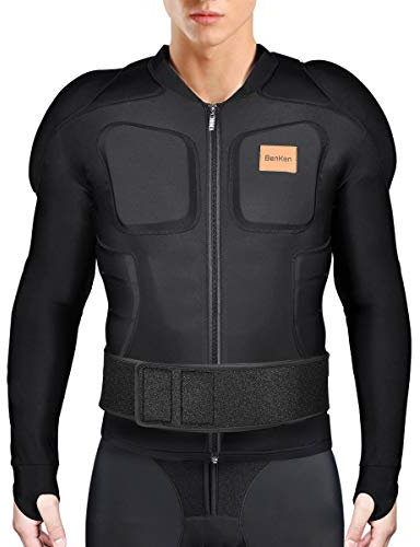 BenKen Skiing Body Short Protector Schutzausrüstung Pad mit Futter Motor Brust Schulter Rückenschutz verstellbare Jacke Damen Herren Obermaterial Gepolsterte (L, Lange Ärmel)