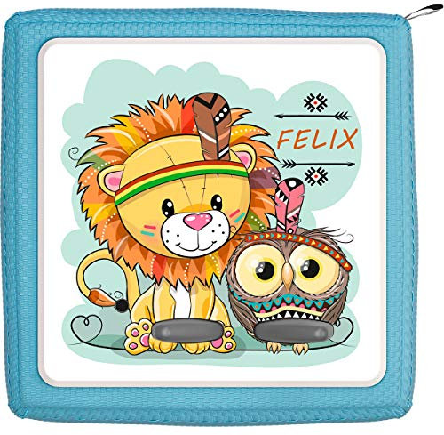 Coverlounge Schutzfolie passend für die Toniebox | Folie Sticker | Kleiner Löwe mit Eule als Indianer Verkleidet mit Name personalisiert