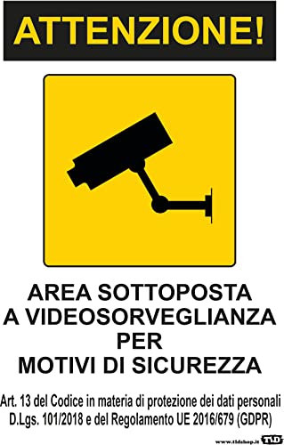 TLDSHOP® - Cartello Segnaletico in alluminio spessore 3mm (PF BOND) - AREA SOTTOPOSTA A VIDEOSORVEGLIANZA PER RAGIONI DI SICUREZZA- 20x30cm (1pz, 20x30 cm)