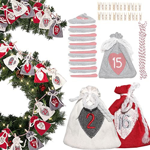 ADVENTSKALENDER große Säckchen zum Selbstbefüllen | 24 Stoff Tüten mit Holz- Klammern Weihnachten Kinder Filz DIY