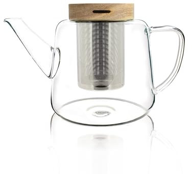 OGO LIVING - Théière en verre 1L - 7912104 - Idéal pour le thé et la tisane- théière en verre borosilicate et couvercle en bois d'acacia