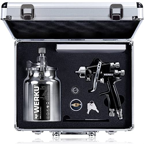 Werku WK500480, Pistola Pintar Succión Neumática, Calidad Profesional, Boquillas 1.3-1.5 mm, Depósito 1000 ml, Sistema HVLP-III, Especial Barnices, Esmaltes, Viscosidades Bajas/Medias