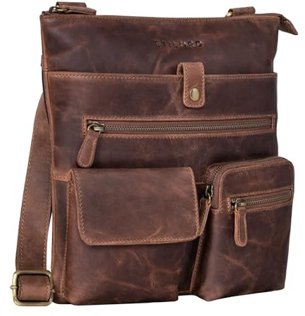 STILORD 'Jess' Vintage Umhängetasche Leder für Damen und Herren Freizeittasche Moderne Handtasche Schultertasche für DIN A5 und für 10.1 Zoll iPad, Farbe:mittel - braun