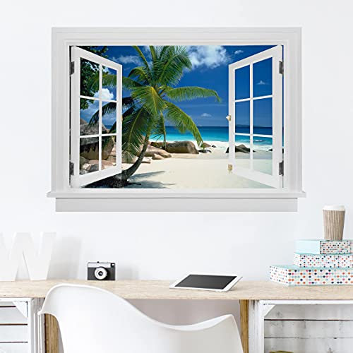 Bilderwelten 3D Wandtattoo - Offenes Fenster Traumstrand, Größe:30cm x 40cm