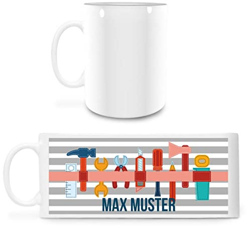 Manutextur Tasse mit Namen - personalisiert - Motiv Werkzeug - viele Farben & Motive - weiß - persönliches Geschenk mit Wunsch-Motiv und Wunsch-Name