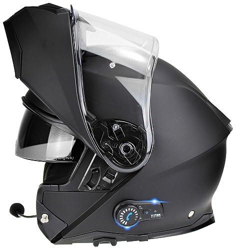 ViPER RSV191 Flip up Motorcycle Helmet with Blinc Bluetooth - Modular Double Visor Motorbike Helmets - Microphone Dual Speaker for Hands & Noise Free Automatic Answering ECE/ACU Gold Approved (Matt Bl