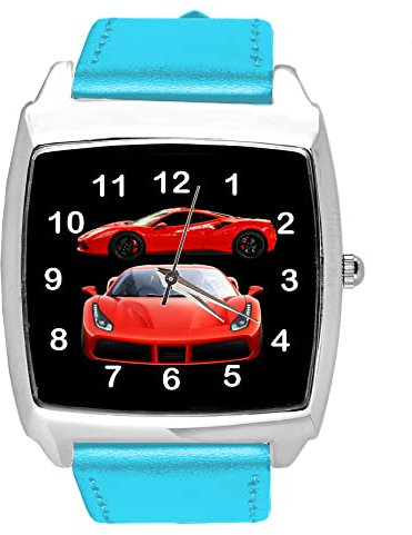 TAPORT® Quarzuhr für Sportwagen-Fans, E2, Leder, Blau