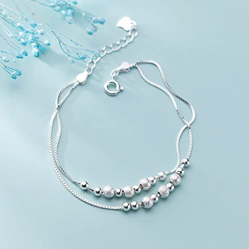 Karriter Bracelet Argent Femme,Bracelet en Argent Sterling 925 Boule Givrée Brillante Bracelet D'Amitié Double Couche Cadeaux De Bijoux Réglables pour Femme Petite Amie À L'Occasion d'un Anniversaire