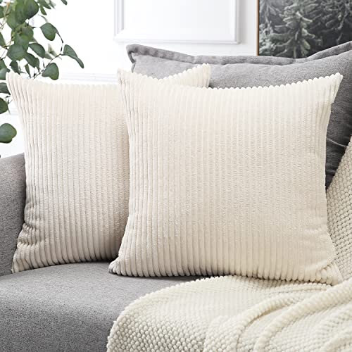 Soleebee 2er Set Kordsamt Kissenbezüge, Weiche Kord Plüsch Dekorativ Kissenbezug Sofa Zierkissenbezüge Dekokissen Kissenhülle Set für Couch Schlafzimmer Zuhause Auto Dekor (50x50cm, Cremeweiß)