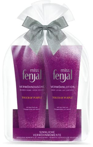 miss fenjal Geschenkset 400 ml 2-teilig, Duschgel (1x 200 g), Lotion (1x 200 g) mit dem Duft von Orangenblüte und Jasmin, für normale Haut - Touch of Purple