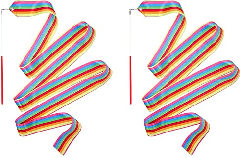Mr Rex Regenbogen Gymnastikband Tanzband Schwungband mit Stab Kinder Mädchen, Karneval Zirkus Spielzeug für Kinder Draußen Geschenke Kindergeburtstag Mitgebsel (2 Stück)