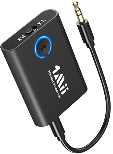 1Mii Emetteur Bluetooth Jack 3.5, Transmetteur Bluetooth TV, Recepteur Bluetooth 5.3 Prise Jack Bluetooth Audio pour TV/Smartphone vers Casque Bluetooth/Enceinte/Avion,2024 Upgraded aptx-LL/HD/AD Noir