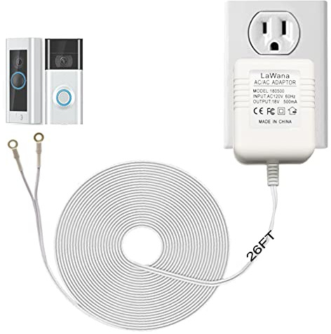 26ft Charging Cable 18V500mA Power Adapter for Video Doorbells, Ring Video Doorbell Pro and Ring Video Doorbell 2, Transformer Compatible with Zmodo Smart Doorbell and Nest Hello