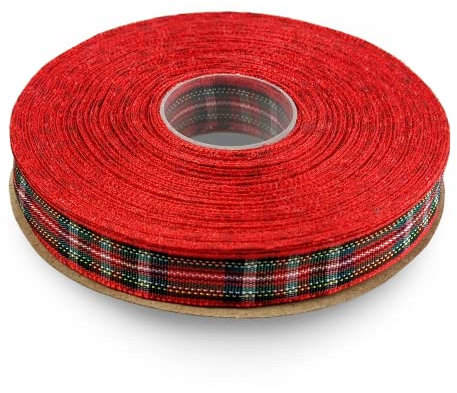 Netuno 1x Schleifenband kariert Rot-Blau-Gelb 12 mm x 22 m Karoband Dekoband Geschenkband Karomuster Stoffband Polyester für Weihnachten Geburtstag Dekoration Basteln Verpacken Blumen