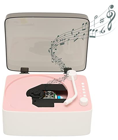 Bluetooth Record Player, Vintage Turntable Portable CD Player with Headphone Jack and USB Flash Drive Multifunction Retro Mini Vinyl Record Player Bluetooth Boombox Speaker HiFi Speaker(Pink)
