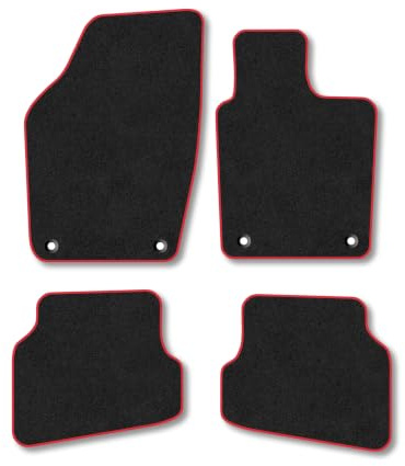 Compatible with Car Mats for VW Polo (2009-2017) Carpet | Red Edge Trim Tailored Fit Floor Mats Full Coverage Protection Accessories Easy Clean Anti Slip Made in the UK