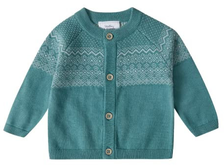 Stellou & friends Cardigan pour bébé et enfant en 100 % coton avec motif norvégien, Sauge, 74/80 cm