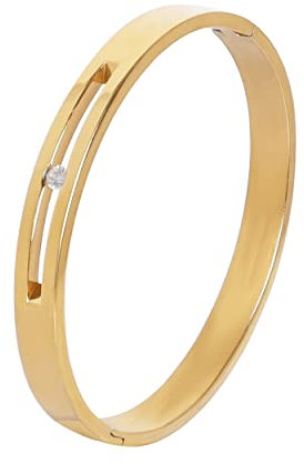 Manfnee Or 8mm Bracelet à Manchette Zircon Jonc Acier Inoxydable Femme Fille Bijoux Cadeau Fête