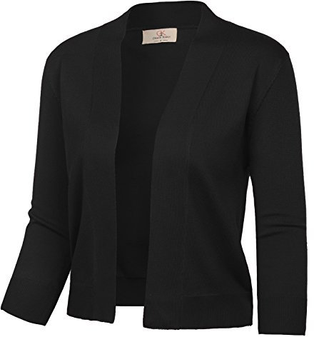 GRACE KARIN Women's Elastic Knit Cardigans for Summer 3/4 Sleeve Open Front Bolero Cardigan for Evening Dress Black XL