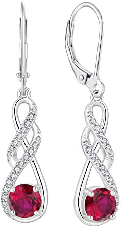 FJ Damen Unendlichkeit Infinity 925 Sterling Silber Ohrringe Hängend Mit Rubin - Juli Geburtsstein Schmuck Geschenke für Frauen Mutter Freundin Mama