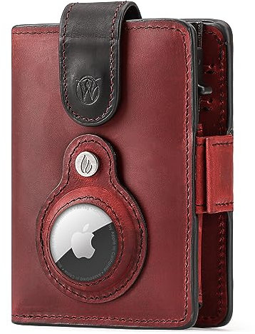 Will Fire® Smart Wallet Herren mit Airtag-Fach & Photokapsel | Inkl. Airtag Anhänger | Echtleder Airtag Wallet mit Münzfach & Scheinfach | RFID Schutz | Bis zu 12 Karten | [Rot-Schwarz]