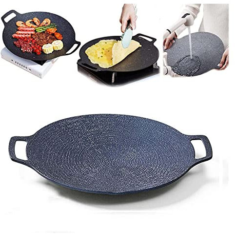 Multifunktionale medizinische Stein-Grillpfanne, Antihaft-Pfanne, Grillpfanne, koreanische Grillpfanne, Eisen, antihaftbeschichtet, runde Grillschale, Grillpfanne aus Gusseisen, für den Außenbereich,