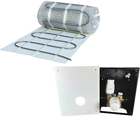 Dünnbett Warmwasser Fußbodenheizung HoWaTech Komplett Set 2,5-10m² selbstklebende Einrohr Heizmatte und TH-RTL Regelbox, Heizfläche:5.00m²