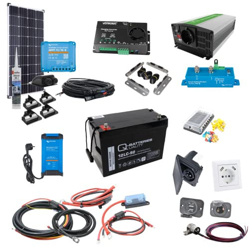 CAMPERPOWER | Camper Elektrik Komplettset Solar BASIC | Selbstbauset inklusive aller Kabel und Komponenten | Verständliche Anleitung | Plug and Play | 93Ah Batterie | 130 Watt Solar