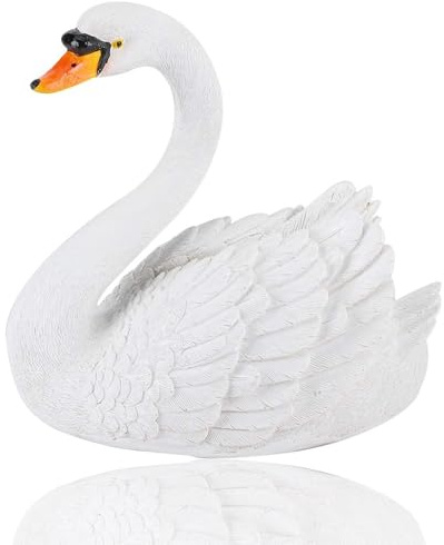 Schwan Figur Dekor 19 cm Kunstharz Simulation Weiße Schwanenstatuen Lebensechte Schwimmende Schwanenfigur Ornament für Landschaftsgarten Gartendekoration