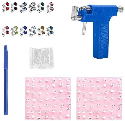 TAFACE Lot de 200 piercings oreille avec 12 paires de clous multicolores, outil et pistolet de perçage d'oreille, convient pour usage domestique, 11cm, Acier