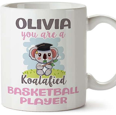 MUGFFINS Tazas Personalizadas para JUGADORA DE BALONCESTO - En Inglés - Custom Koalafied - 11 oz / 330 ml - Regalo Personalizable original y divertido