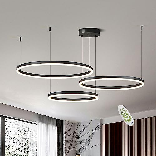 AIAO LED Pendelleuchte Moderne Esstisch Hängelampe Ring Hängeleuchte Dimmbares Beleuchtung Schlafzimmer Lampe Höhenverstellbar Für Wohnzimmer Küche Kronleuchte (Color : Black 20+40+60cm
