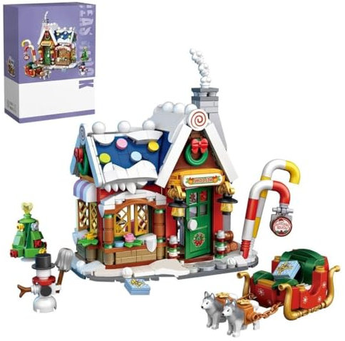 Lukie Weihnachten Haus Bausteine Bausatz, 788 Teile Klemmbausteine Weihnachtshaus DIY Bauspielzeug Set für Kinder ab 3 Jahre