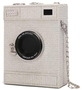 Zenosy Kamera-förmige Umhängetasche, Abendtasche, Clutch, glitzernd, Handtasche für Damen, silberfarben
