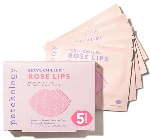 Patchology Rosé Gel Lip Mask Patches | Hydrating for Dry Chapped Lips | 5ct