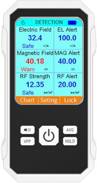 Mulcort Electromagnetic Radiation Detector,EMF Meter,Electric Field Strength/Magnetic Field Strength/High Frequency Radiation Detection,Screen Lock/Data Lock,Sound Alarm,Support Shutdown time Setting