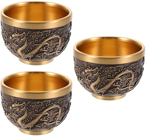 MAGICLULU 3St Teetasse Messing Bürodekoration britische Seitentische Golddekor Kupfer-Teetasse im chinesischen Vintage Teetasse Haushalt Antiquität Räucherschale Statue