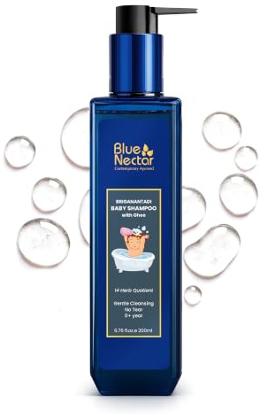 Blue Nectar Baby Shampoo with Natural Ghee for Gentle Cleansing | No Tear Formula | 0+ Year | for Dry & Sensitive Skin (200ml, 14 Herbs)