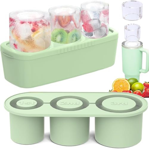 ROMANVIC Stanley Cup Eiswürfelform Zubehör,Eiswürfelbehälter Silikon mit Deckel und Behälter,3 Fach Eiswürfelschale,Eiswürfel für 40 Oz Tumbler Becher Cocktails,Whisky,Obst Fruchtpürees