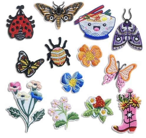 Iron on Patches Set for Clothing Embroidered Embroidery Applique Patches Fruit Fruit Flower Insect Butterfly Sew on Repair Patches DIY Clothes Patches Embroidery Applique Sewing Iron-on for T-Shirt