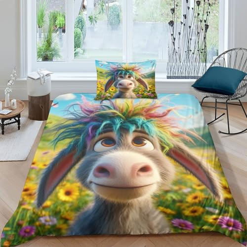 SAFGTXHTR Esel Bettwäsche Bettwäsche 3D Drucken Mit Bettbezüge Kissenbezüge Für Jungen Mädchen Single（135x200cm）
