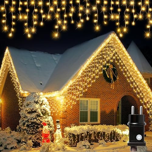 Kimuwote Lichterkette Eisregen Außen, 10M 400LED Lichtervorhang LED mit Timer, LED Eiszapfen, IP44 wasserdicht 8 Modi für Innen Außen Weihnachten, Schlafzimmer, Party, Dachkante, Balkon, Garten Deko