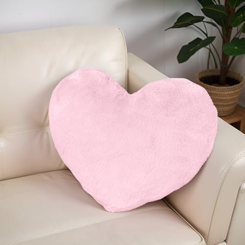 Yuragim Herzkissen Kuschelkissen, 46 x 36 cm Herz Kissen Herzform Plüsch Kissen Aesthetic Flauschig Dekokissen Kopfkissen Zierkissen Süßes Heart Pillow für Kinderzimmer Sofa Dekoration, Rosa