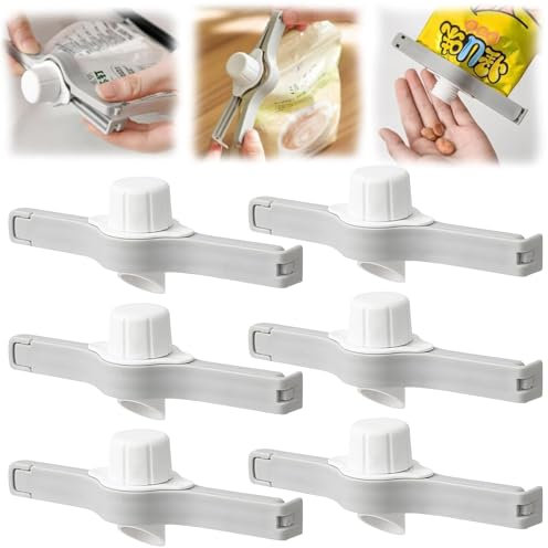 Hshenjhu 6 Stück Verschlussclips mit Ausschütter, Verschlussklammern zur Lebensmittelaufbewahrung mit Ausgüssen, Feuchtigkeitsabdichtungsklemme, für Küchenchips Lebensmittelbeutel Haustier